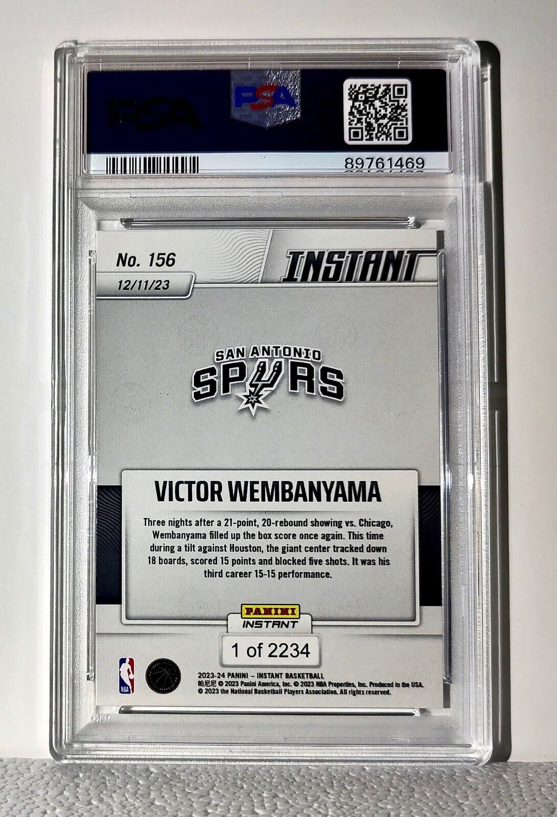 Victor Wembanyama 2023-24 Panini #156 NBA Rookie Basketball Card 1 of 2234 PSA 9