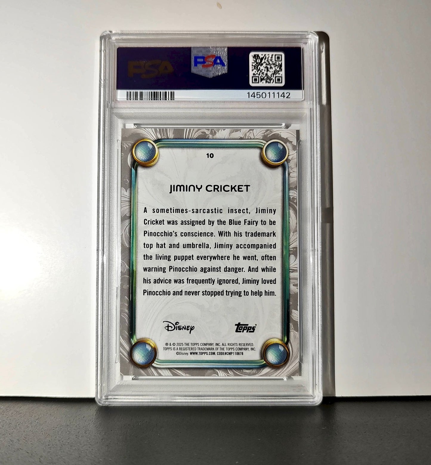 Jiminy Cricket 2025 Topps Disney Wonder #10 Winter Variant Card Pinocchio PSA 9