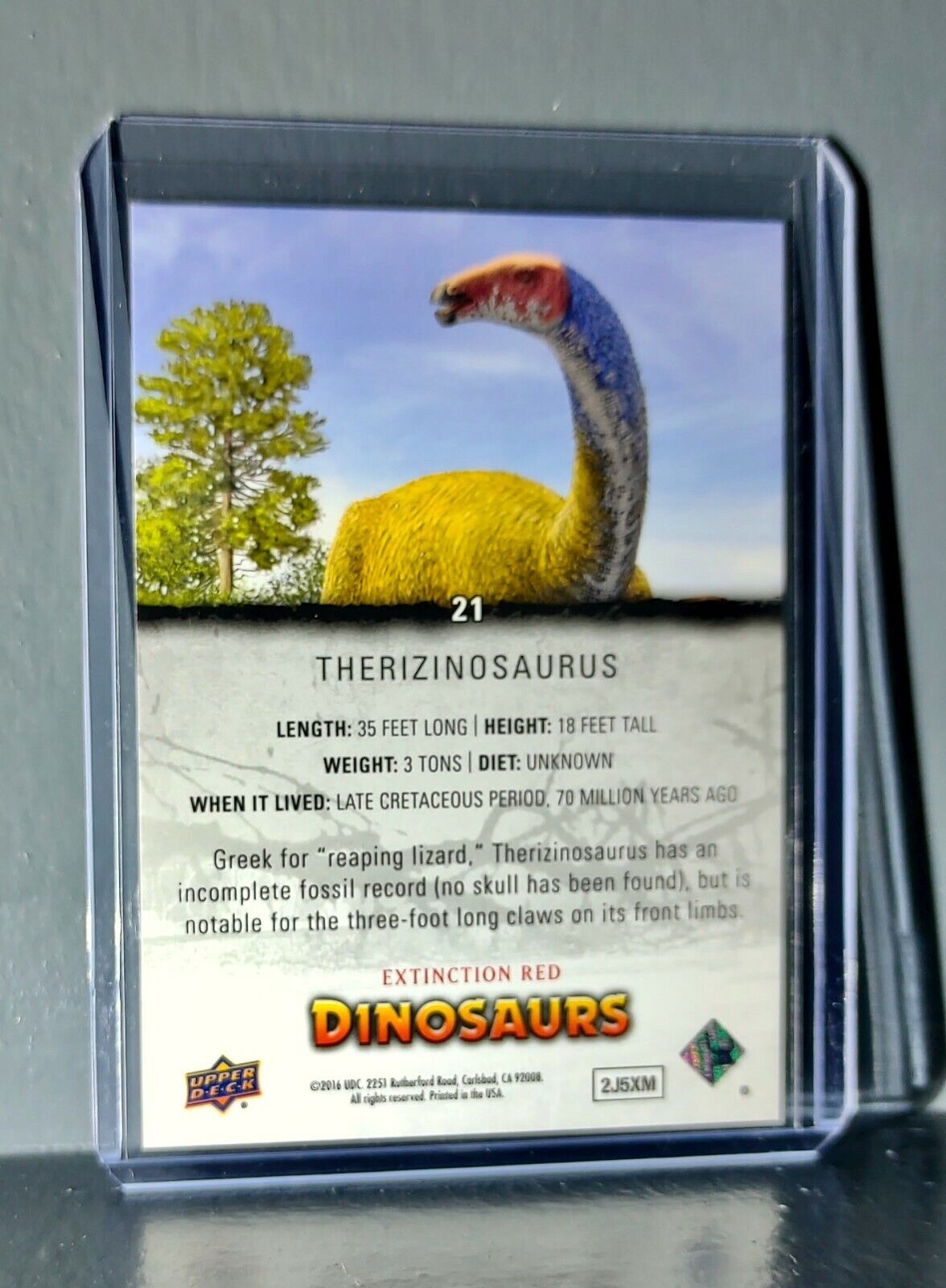 2015 Upper Deck Dinosaurs Therizinosaurus Extinction Red Parallel #21 Card