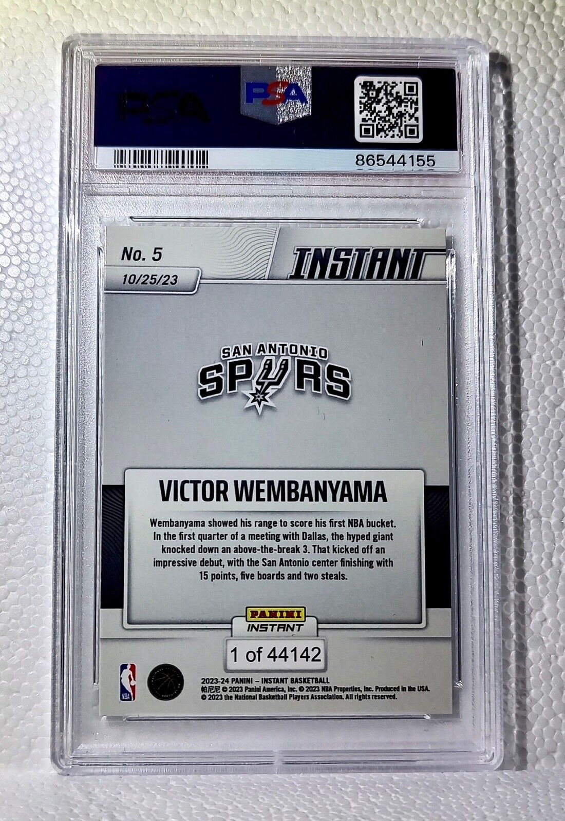 Victor Wembanyama 2023-24 Panini #5 NBA Rookie Basketball Card Spurs PSA 9 Mint