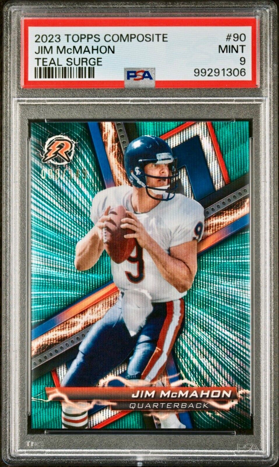 Jim McMahon 2023 Topps Resurgence NFL #90 Teal Surge 098/149 Card PSA 9 Mint