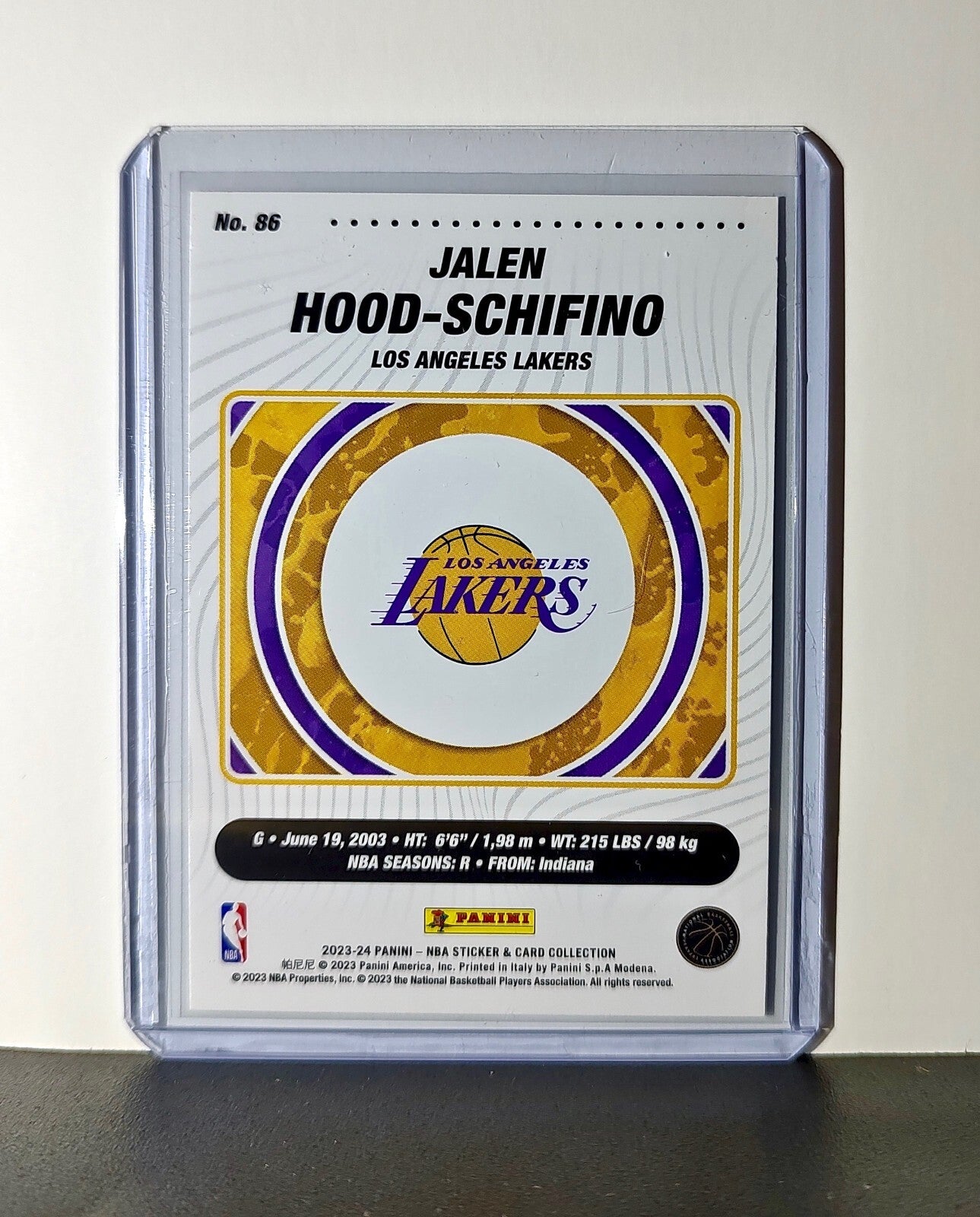 Jalen Hood-Schifino Rookie 2023-24 Panini NBA 86 Sticker Card Los Angeles Lakers