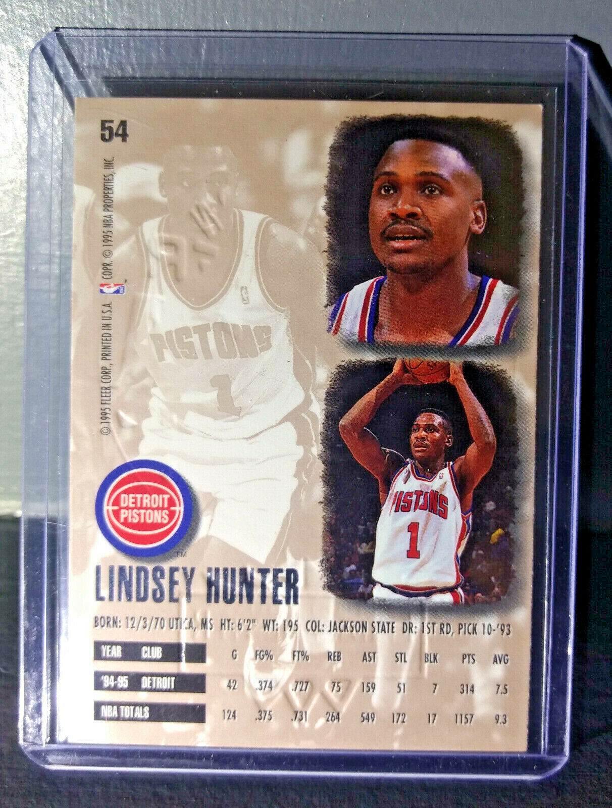 1995-96 Lindsey Hunter Fleer Ultra Gold Medallion #54 Basketball Card