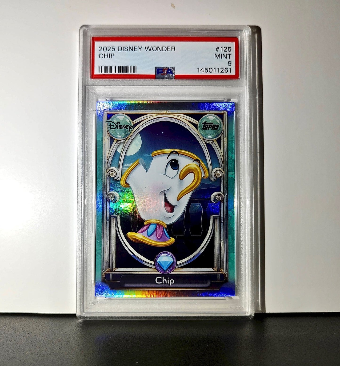 Chip 2025 Topps Disney Wonder #125 Diamond Card Beauty and the Beast PSA 9