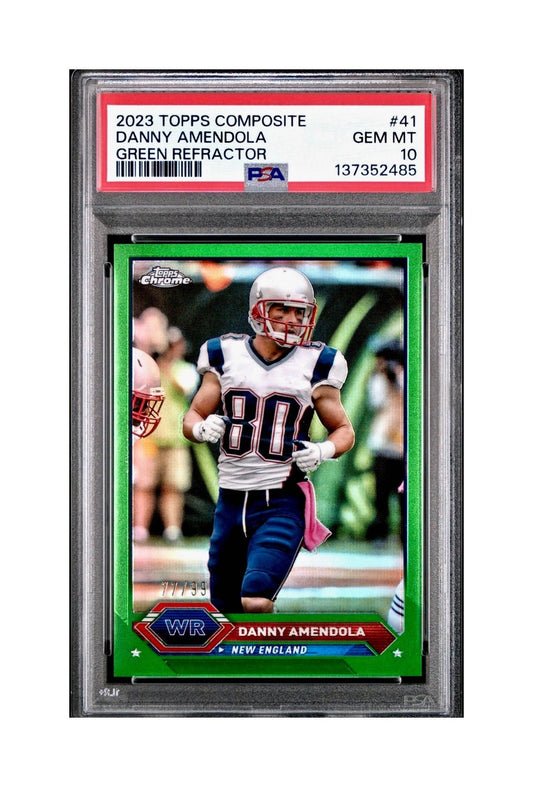 Danny Amendola 2023 Topps Chrome #41 Green Refractor 77/99 PSA 10 Gem Mint