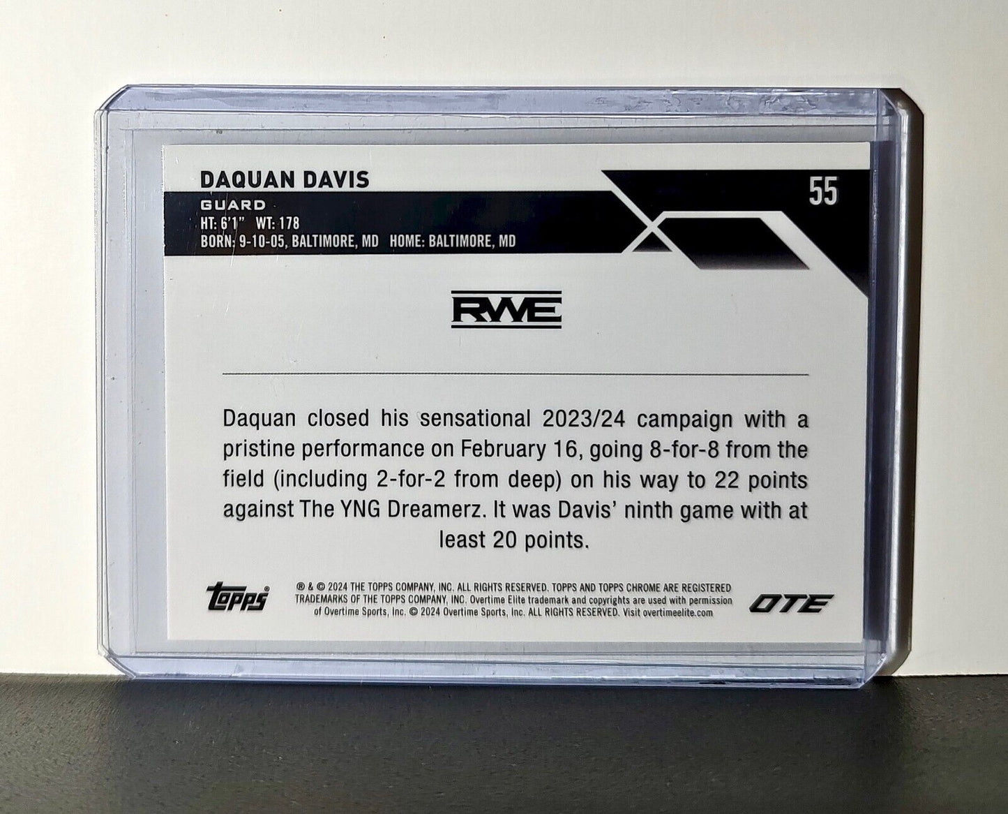 Daquan Davis Rookie Card 2023-24 Topps Chrome Overtime #55 RWE