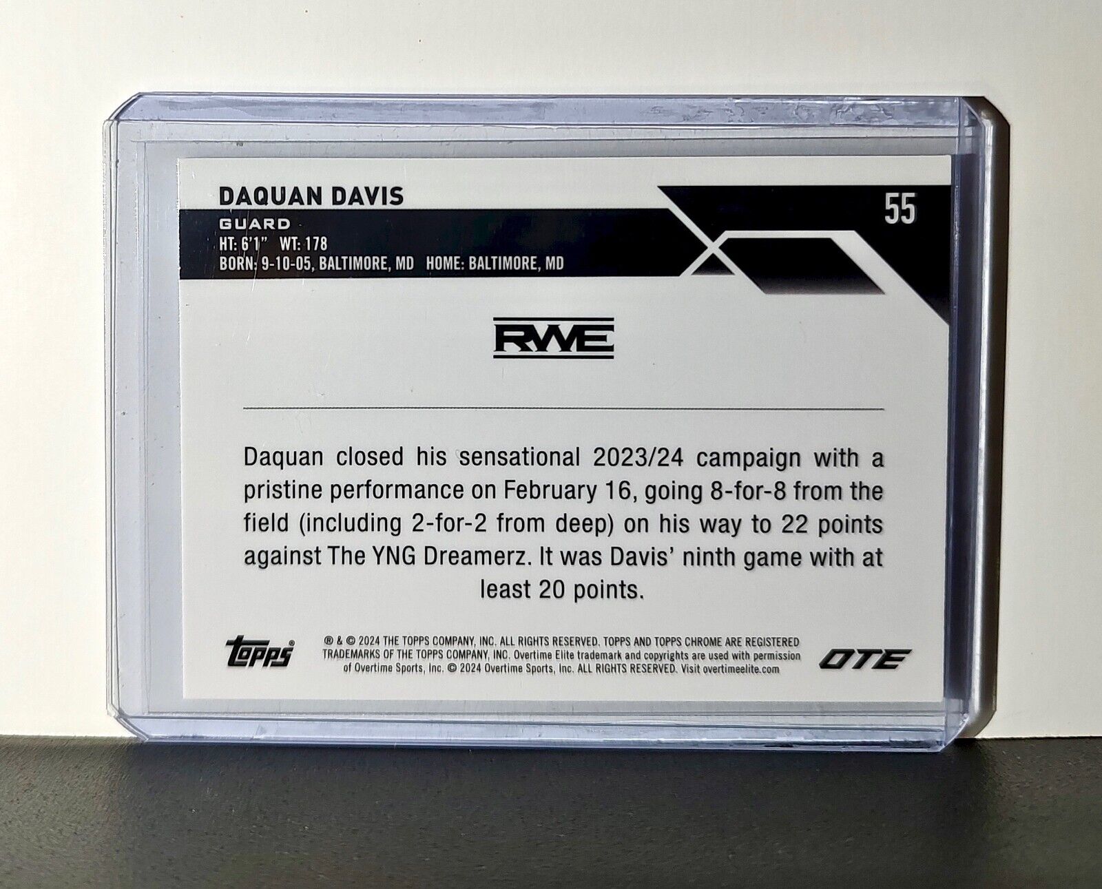 Daquan Davis Rookie Card 2023-24 Topps Chrome Overtime #55 RWE