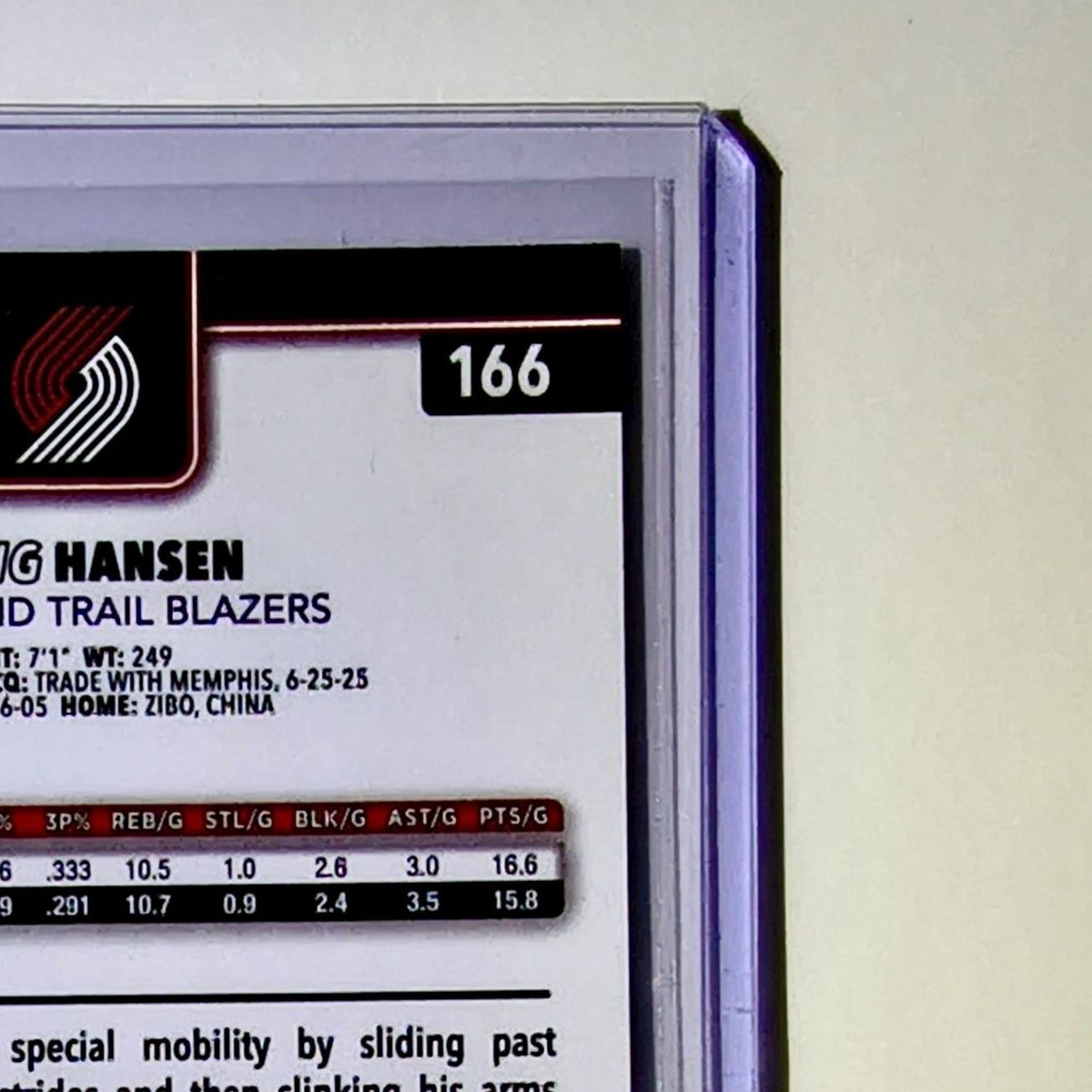 Yang Hansen Rookie 2025-26 NBA Topps Chrome Update #166 Card Trail Blazers