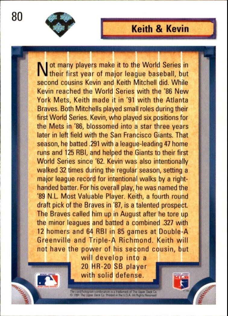 Kevin Mitchell/Keith Mitchell 1992 Upper Deck MLB #80 Card Atlanta Braves