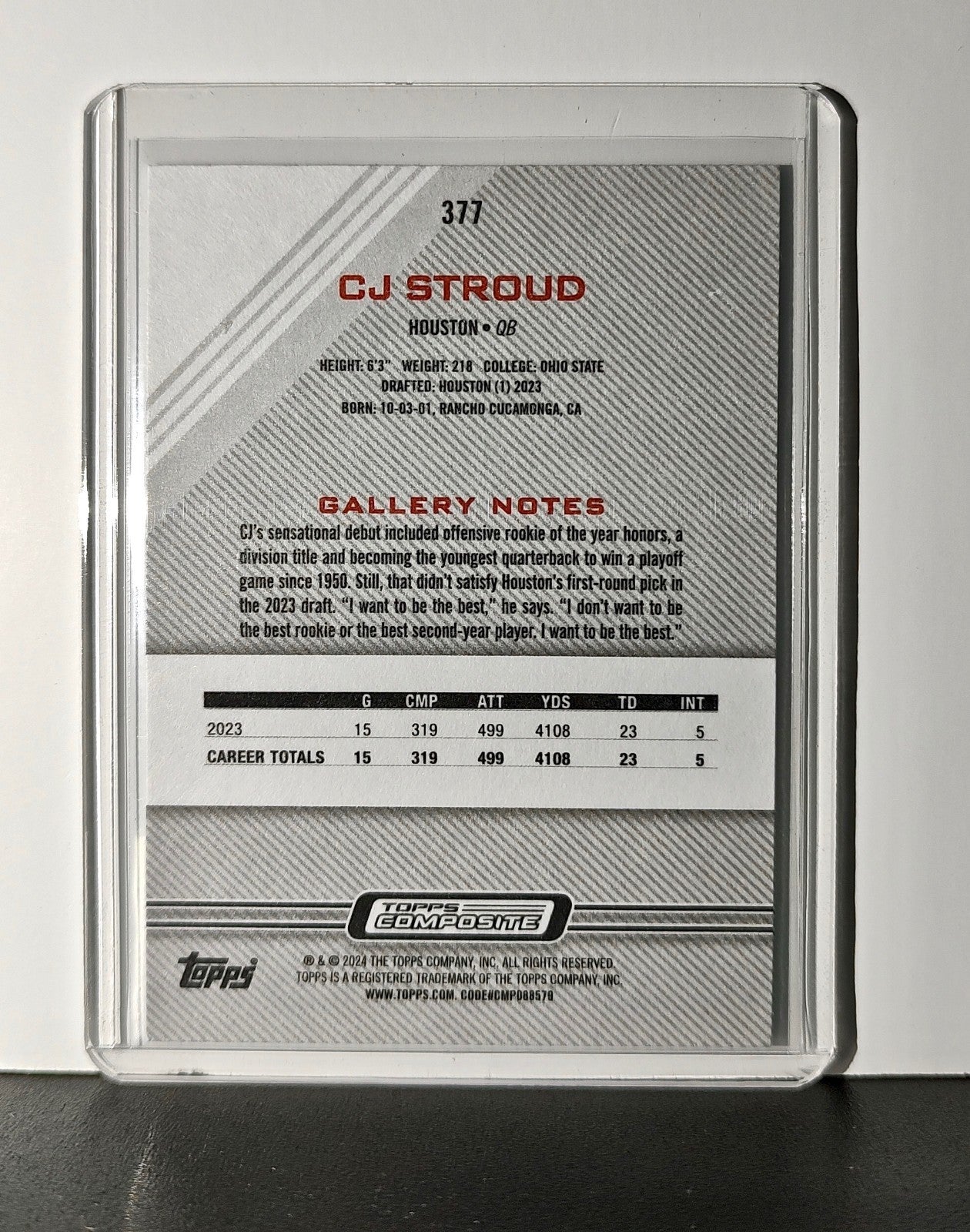 CJ Stroud Rookie 2023 Topps Gallery NFL #377 Card Houston Texans