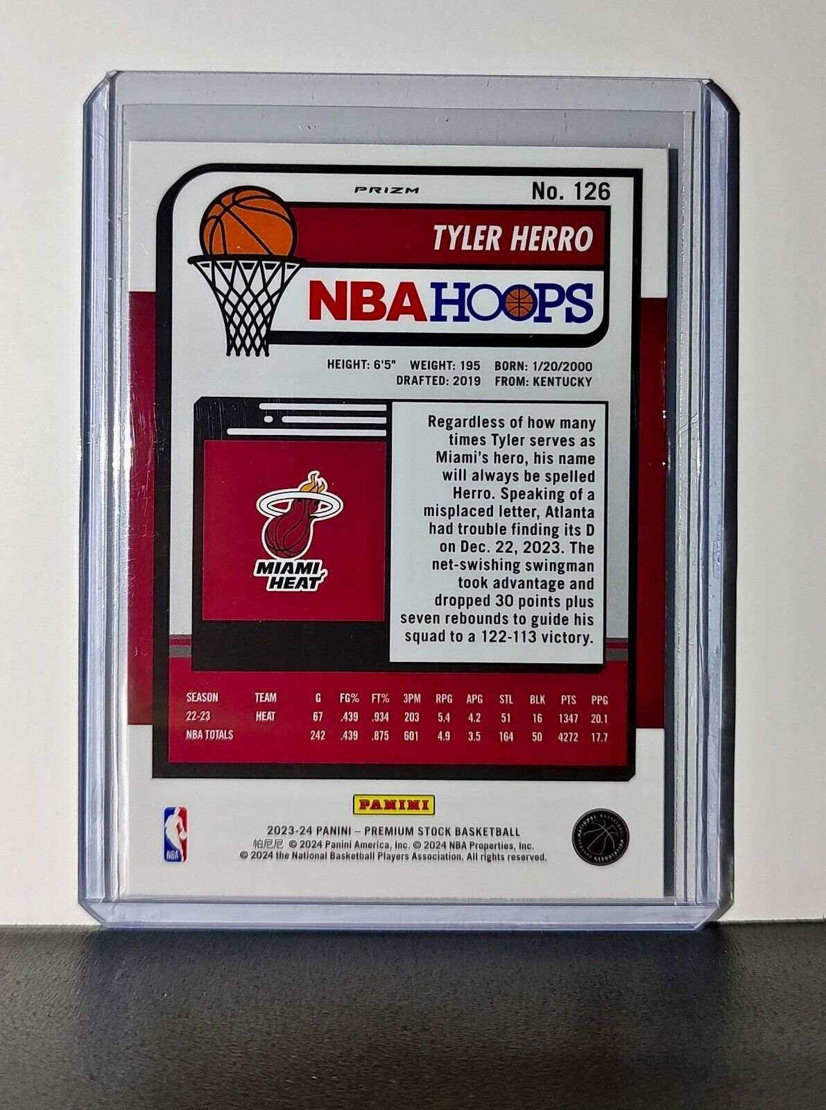 Tyler Herro 2023-24 Panini Premium Stock NBA Hoops #126 Prizm Refractor Heat