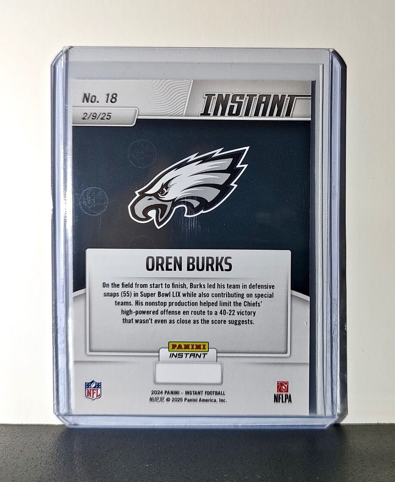 Oren Burks 2024 Panini Super Bowl LIX Champions NFL #18 Football Card Eagles