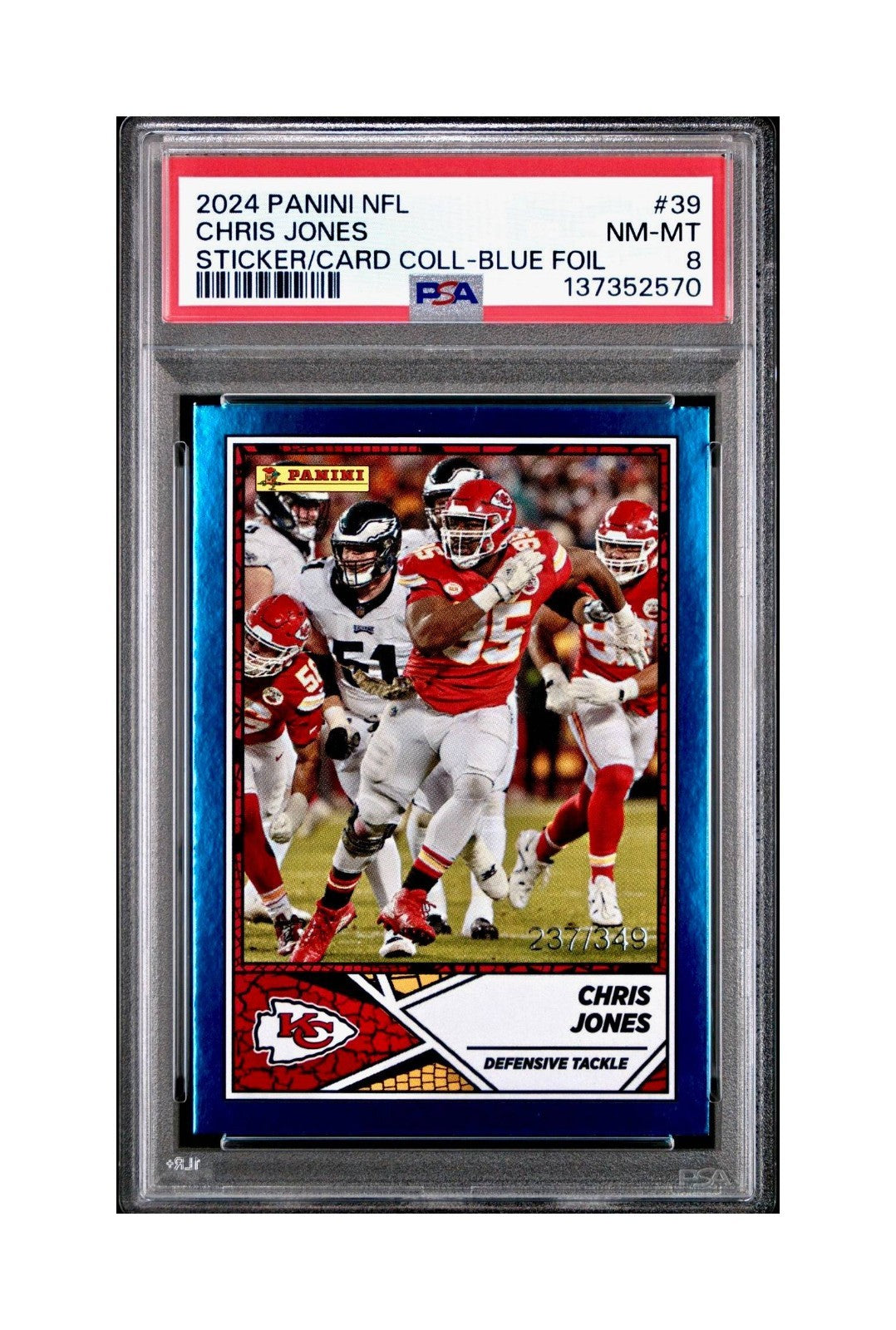 Chris Jones 2024 Panini Sticker Collection 237/349 #39 Blue Foil PSA 8 NM-MT