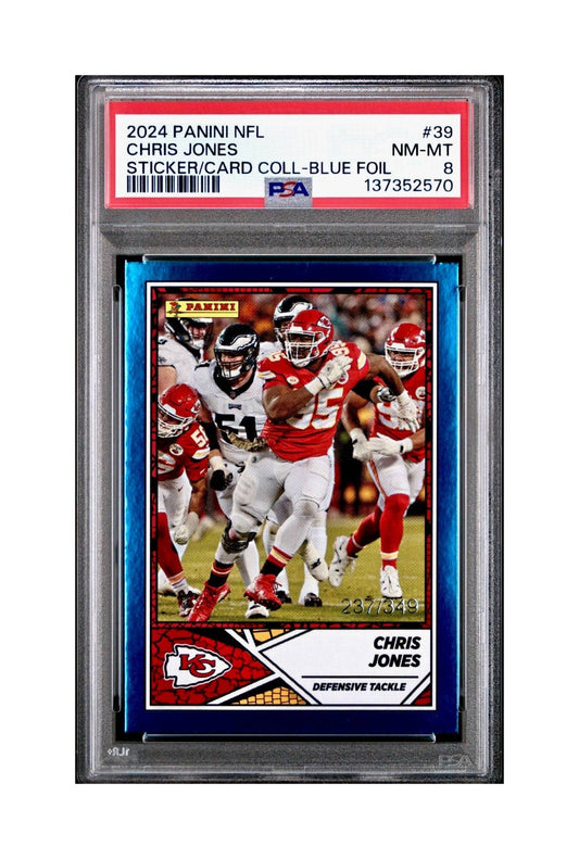 Chris Jones 2024 Panini Sticker Collection 237/349 #39 Blue Foil PSA 8 NM-MT