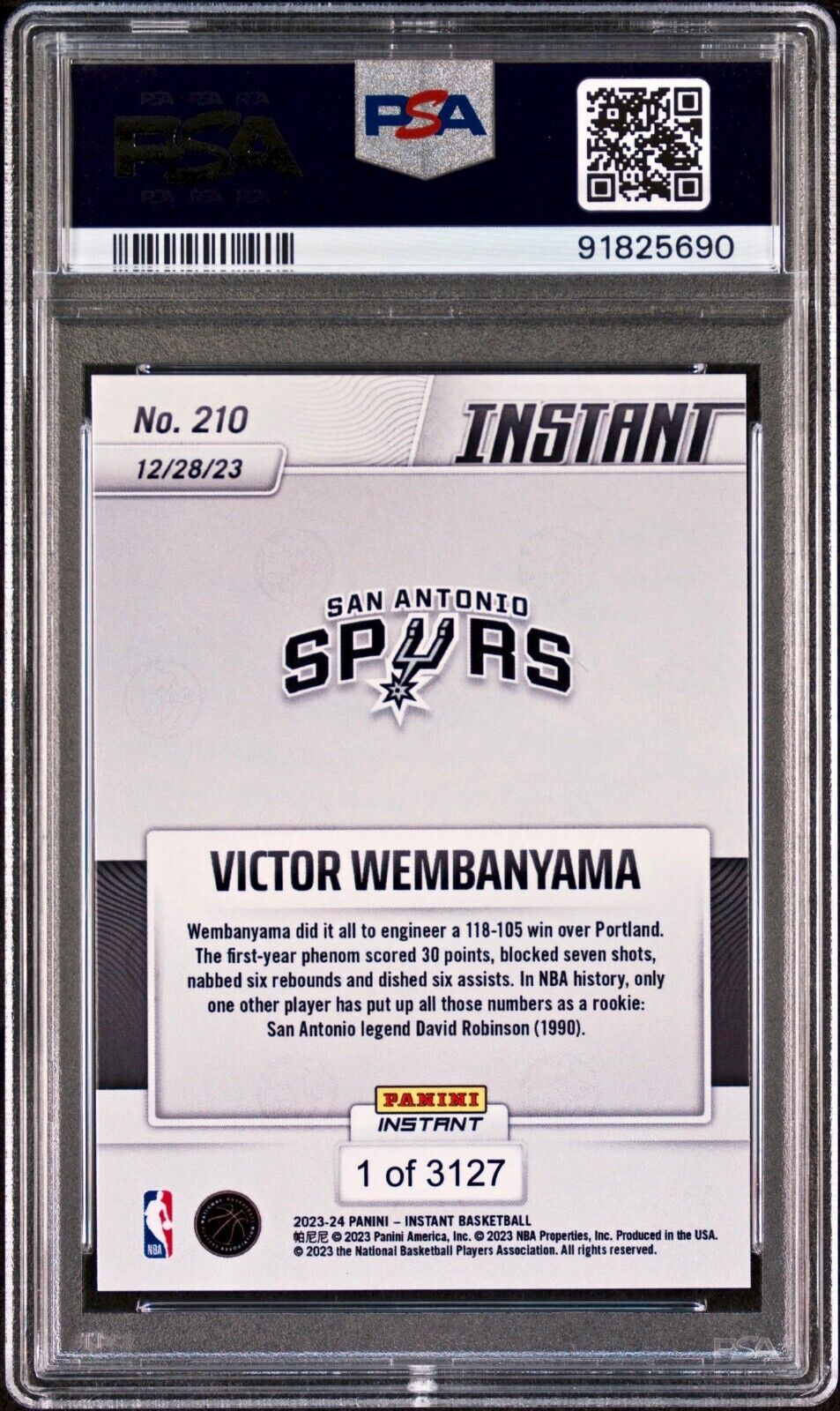 Victor Wembanyama 2023-24 Panini #210 NBA Rookie Basketball Card 1 of 3127 PSA 9