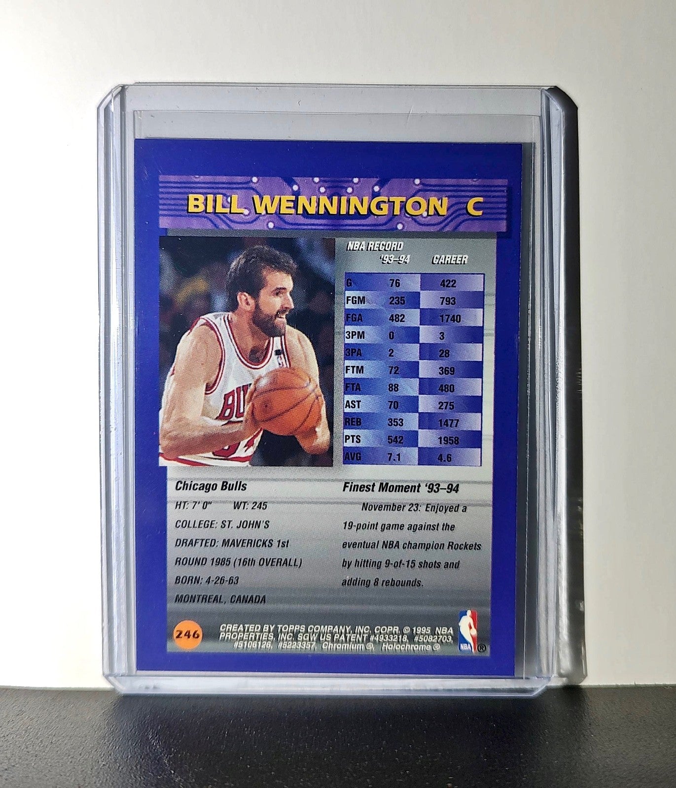 Bill Wennington 1994-95 Topps Finest #246 Basketball Card