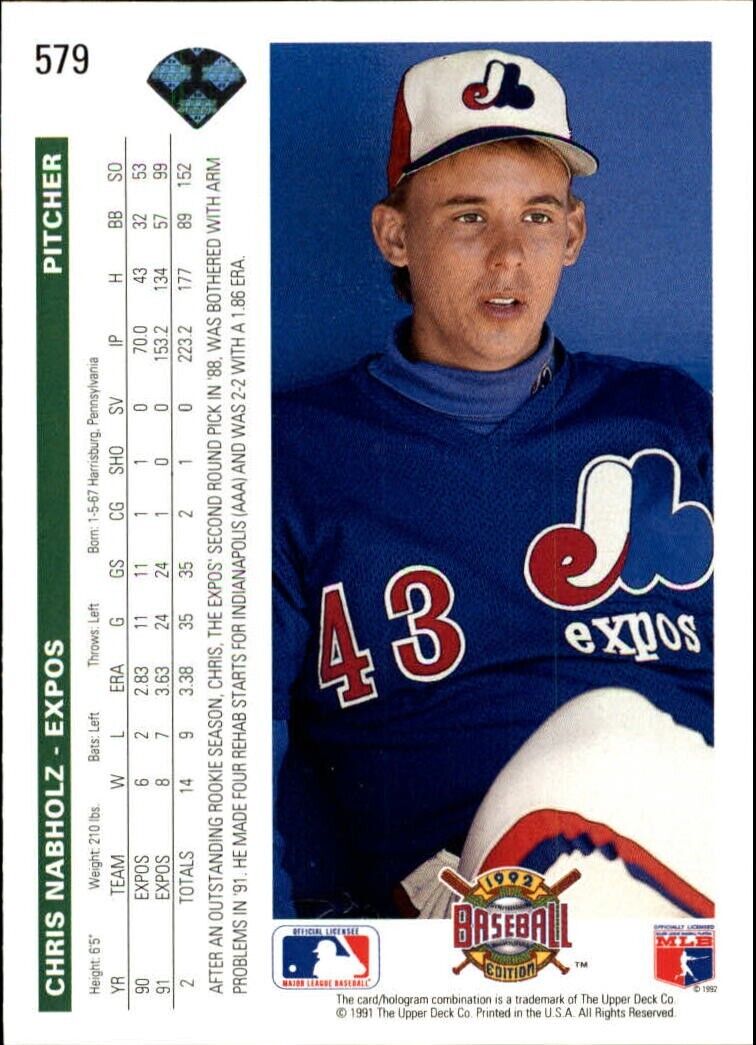 Chris Nabholz 1992 Upper Deck MLB #579 Baseball Card Montreal Expos