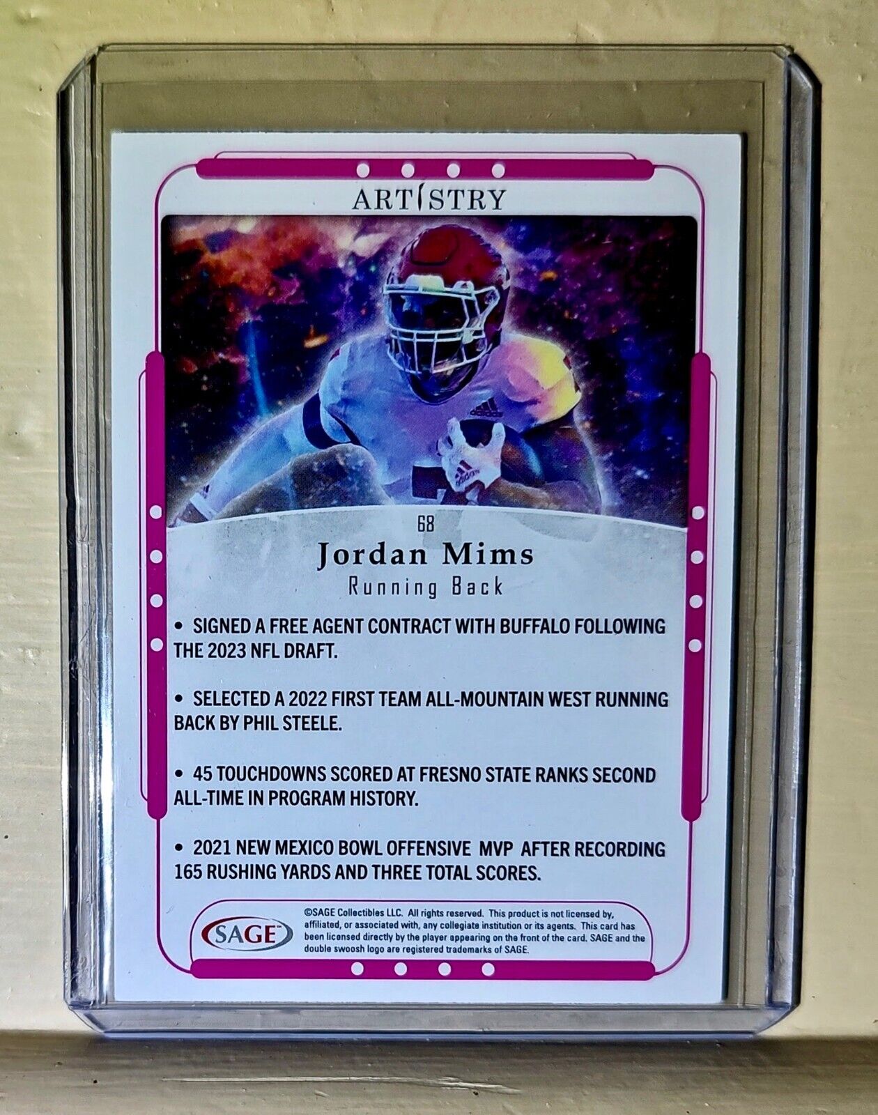 Jordan Mims 2023 SAGE NFL Artistry Football #68 Card