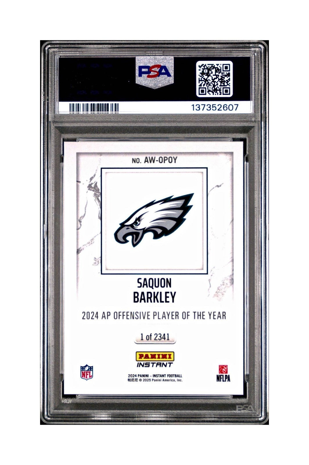 Saquon Barkley 2024 Panini NFL AP Offensive Player of the Year Eagles PSA 9 Mint