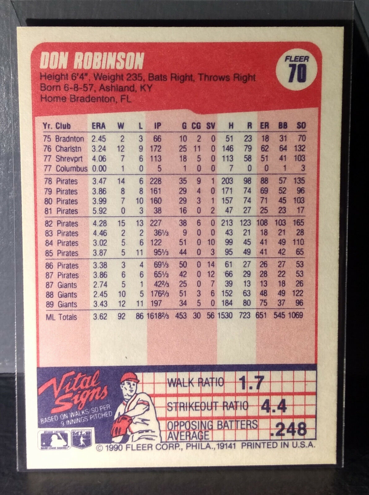 1990 Don Robinson Fleer Baseball Card #70