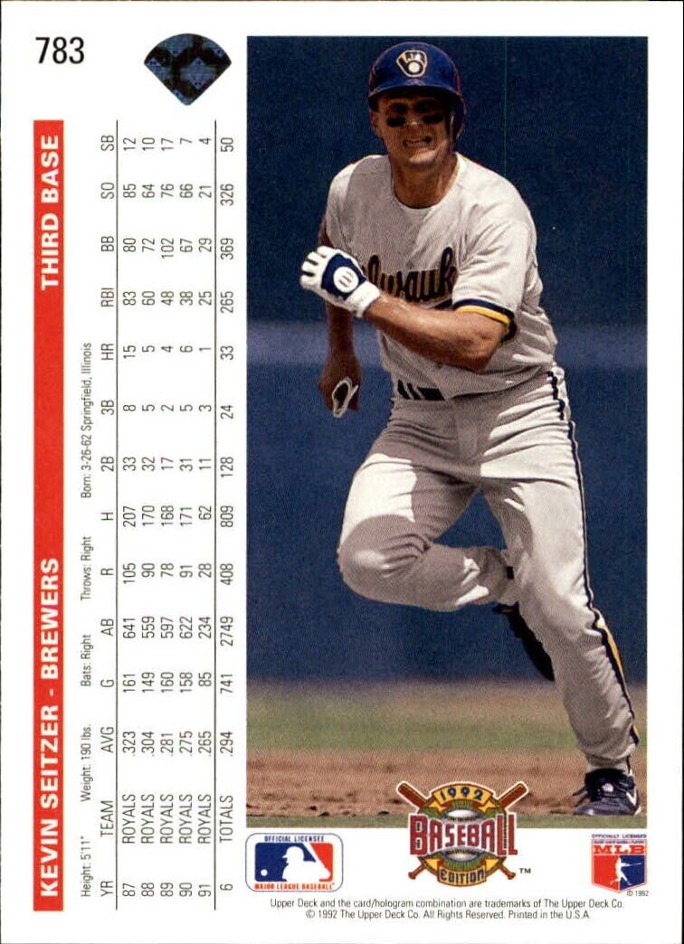 Kevin Seitzer 1992 Upper Deck MLB #783 Baseball Card Milwaukee Brewers