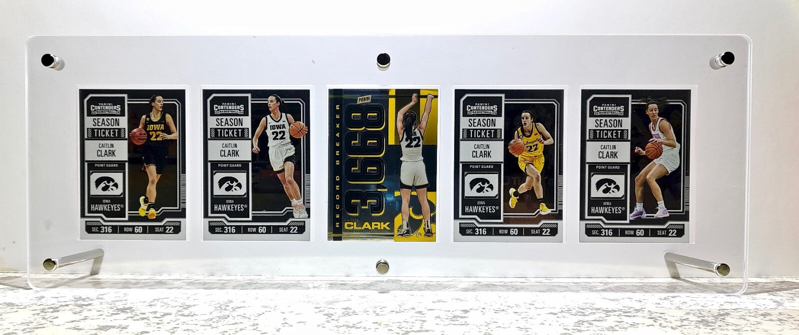 Caitlin Clark 2024 Panini Foil Basketball Cards Set of 5 with Acrylic Display