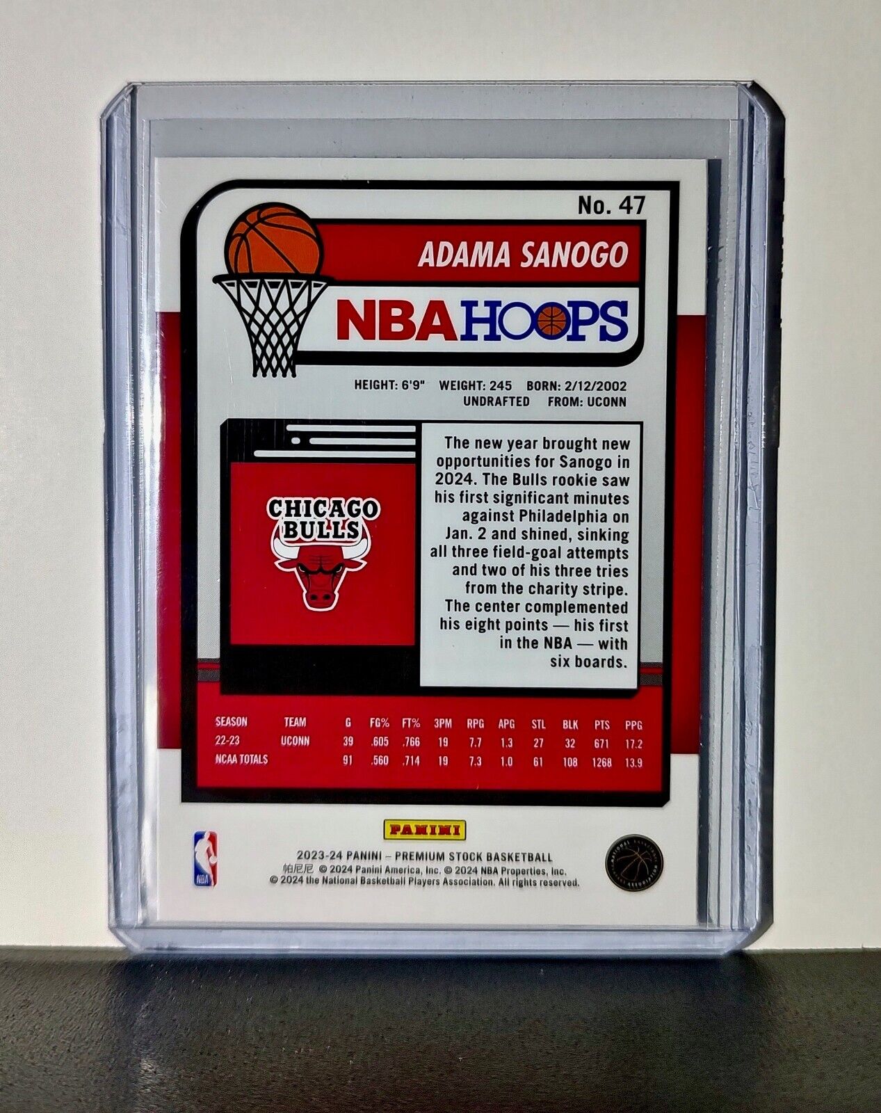 Adama Sanogo 2023-24 Panini Premium Stock NBA Hoops #47 Rookie Card Bulls