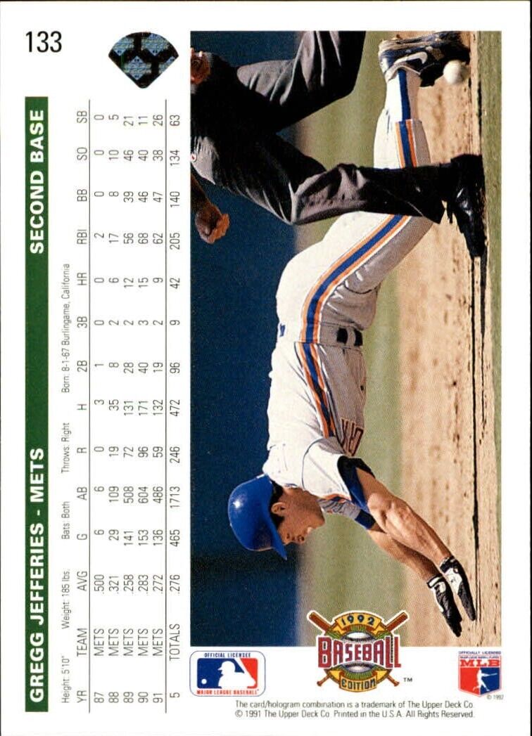 Gregg Jefferies 1992 Upper Deck MLB #133 Baseball Card New York Mets