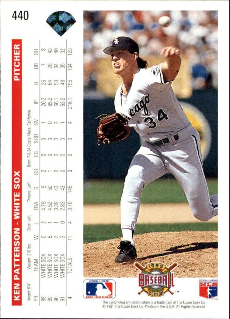 Ken Patterson 1992 Upper Deck MLB #440 Baseball Card Chicago White Sox