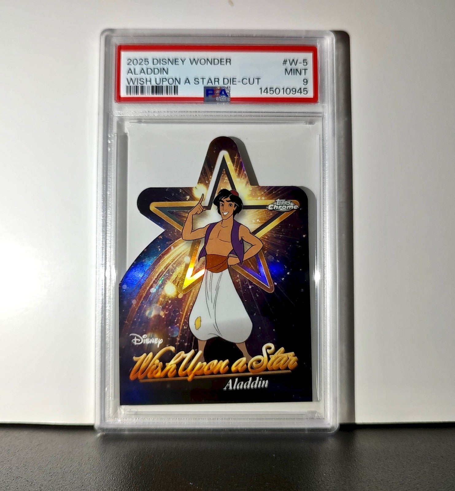Aladdin 2025 Topps Chrome Disney #W-5 Wish Upon A Star Die Cut Aladdin PSA 9