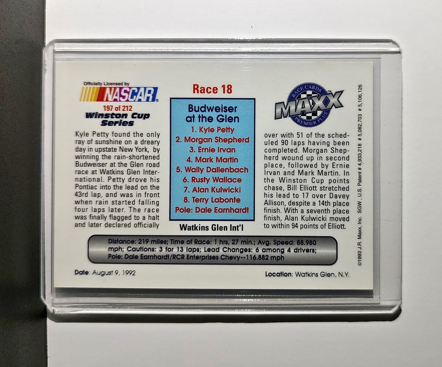 Race 18 Watkins Glen YR 1993 Maxx Premier Plus Racing #197 NASCAR SABCO Racing