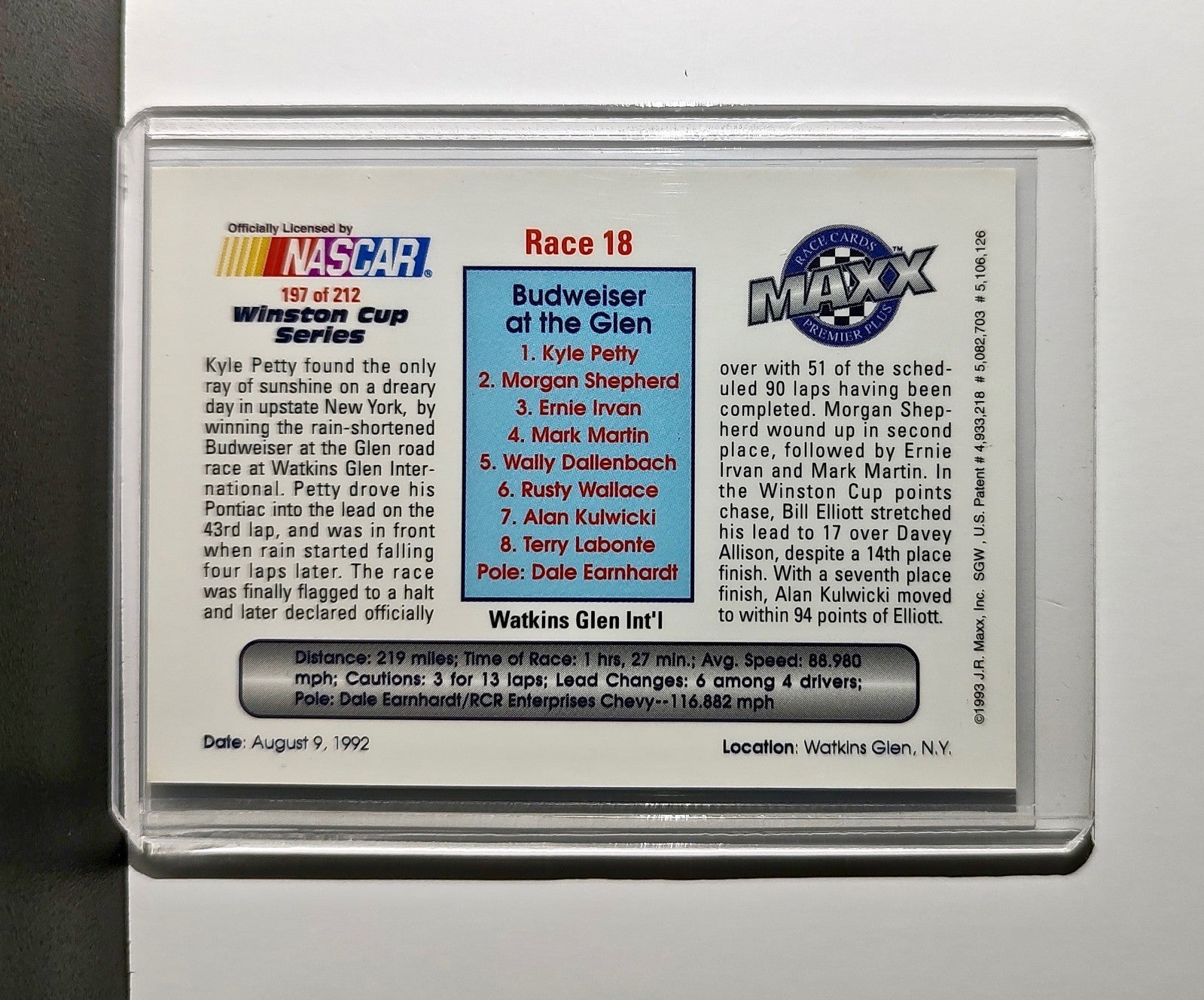 Race 18 Watkins Glen YR 1993 Maxx Premier Plus Racing #197 NASCAR SABCO Racing