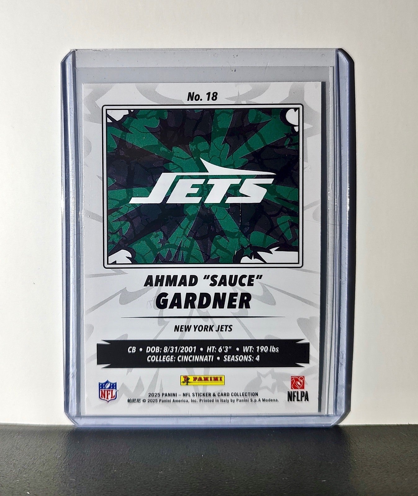 Ahmad "Sauce" Gardner 2025 Panini NFL #18 Sticker Card New York Jets