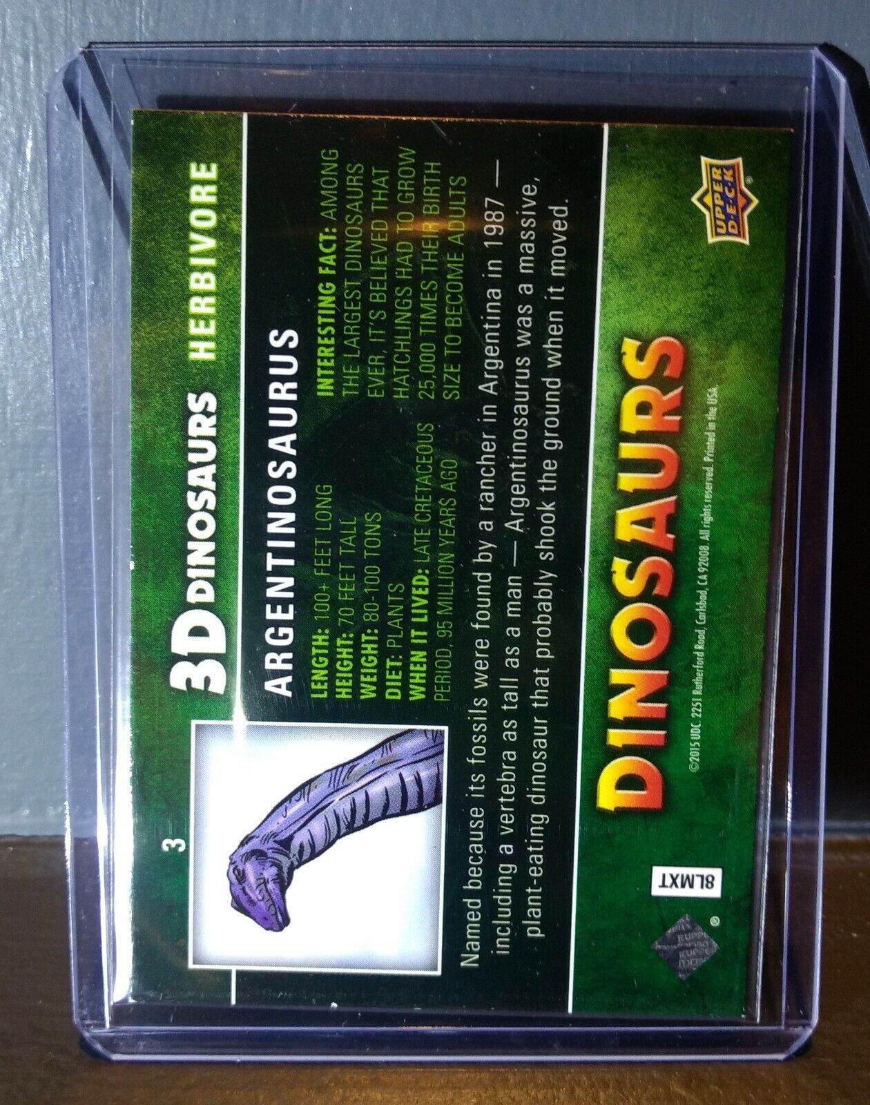 2015 Upper Deck Dinosaurs 3-D Lenticular Argentinosaurus #3 Trading Card