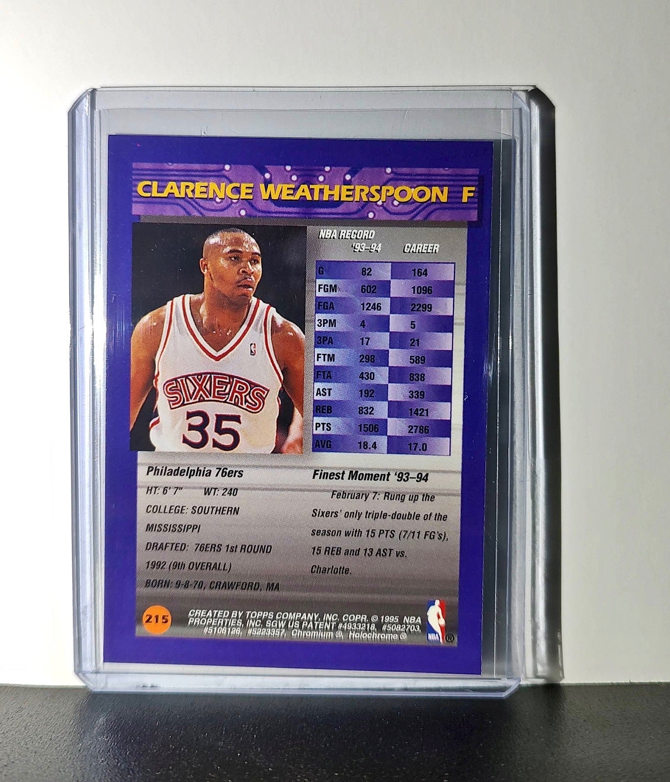 Clarence Weatherspoon 1994-95 Topps Finest #215 Card