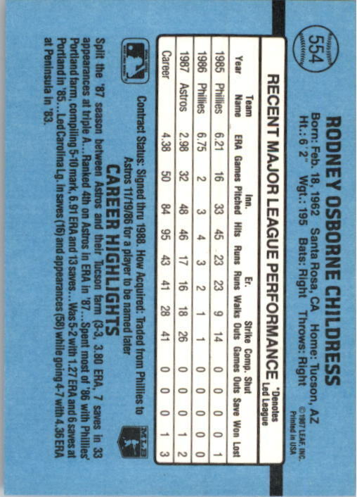 1988 Rocky Childress Donruss Baseball Card #554