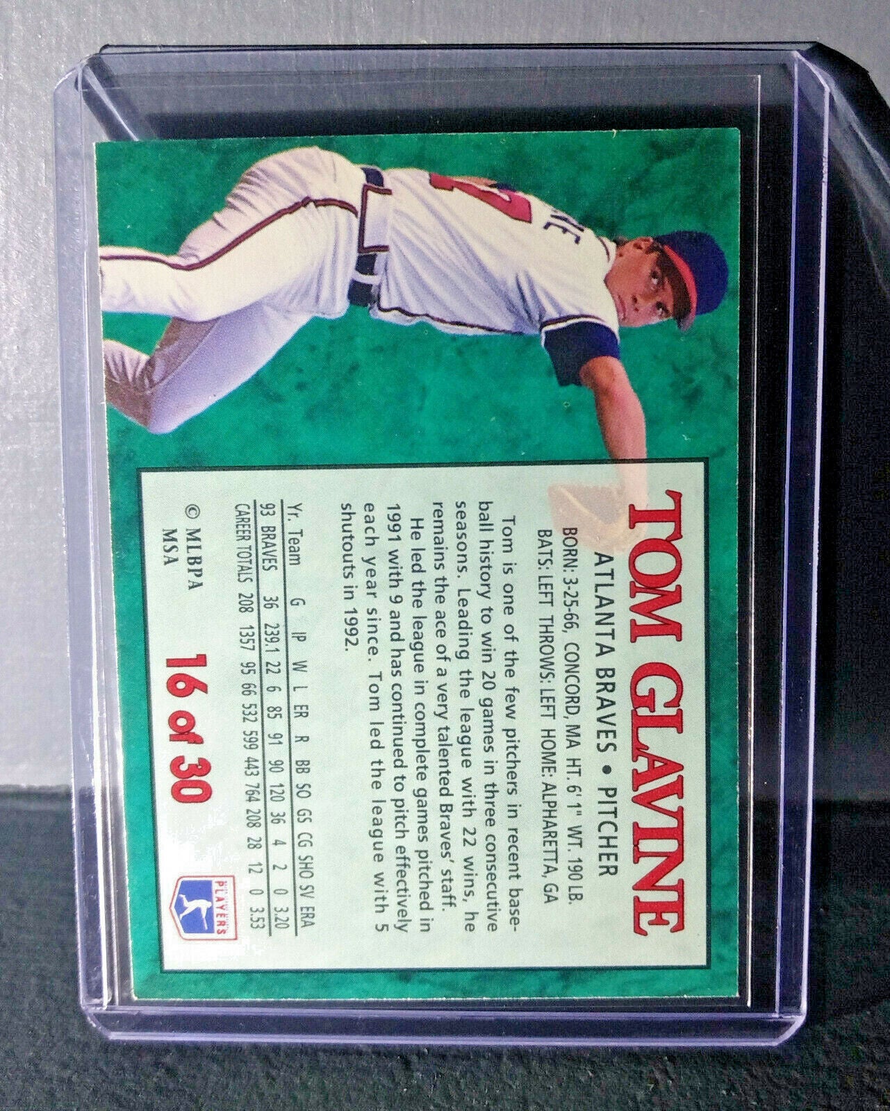 1994 Tom Glavine Post Collection #16 Baseball Card Atlanta Braves