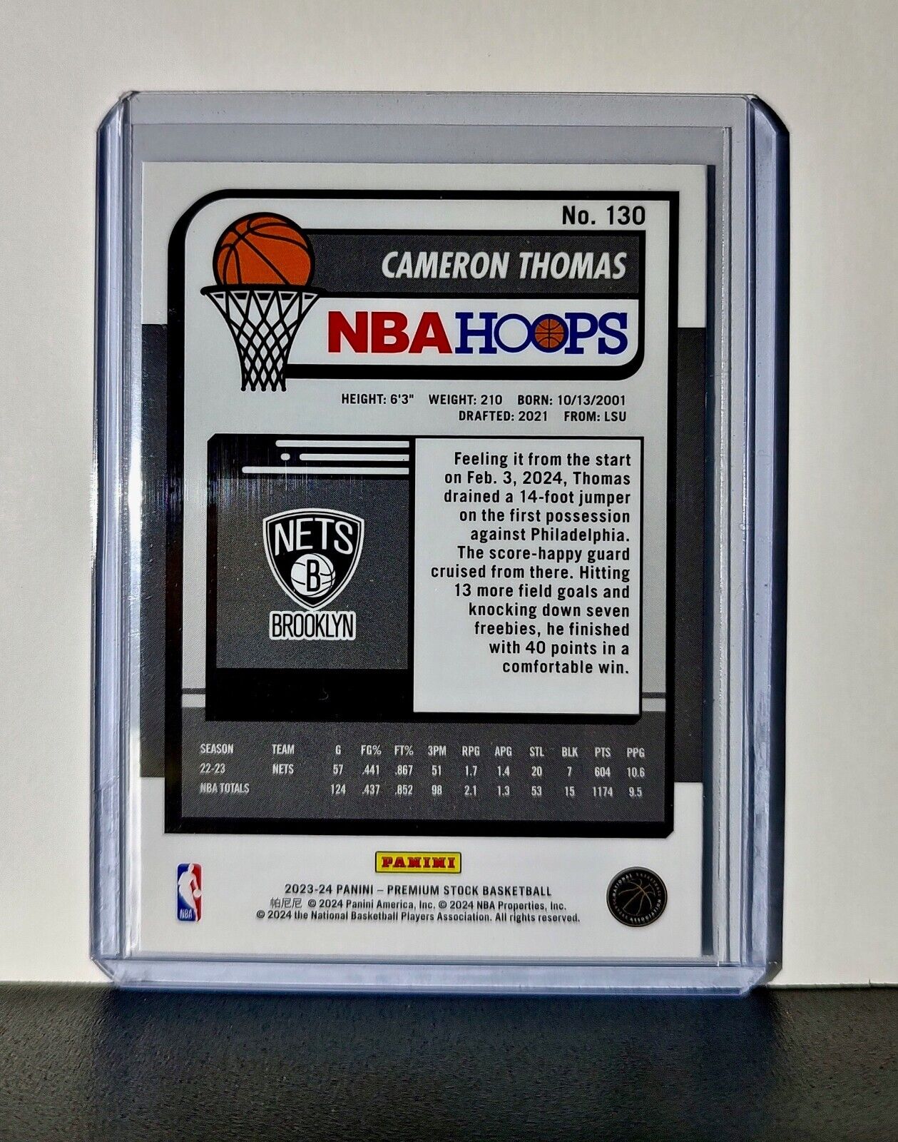 Cameron Thomas 2023-24 Panini Premium Stock NBA Hoops #130 Card Brooklyn Nets