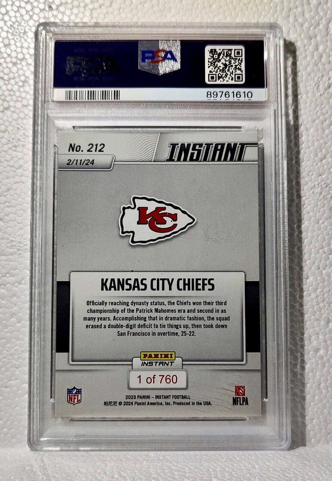 Kansas City Chiefs 2023 Panini NFL #212 Superbowl Card 1 of 760 PSA 8 NM-MT