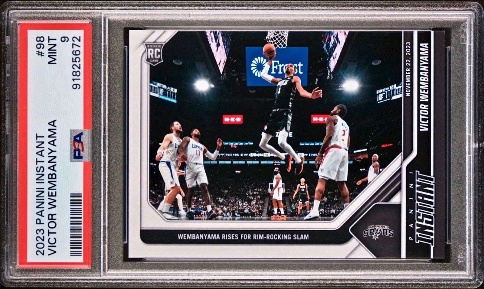 Victor Wembanyama 2023-24 Panini #98 NBA Rookie Card Spurs 1 of 5530 PSA 9 Mint