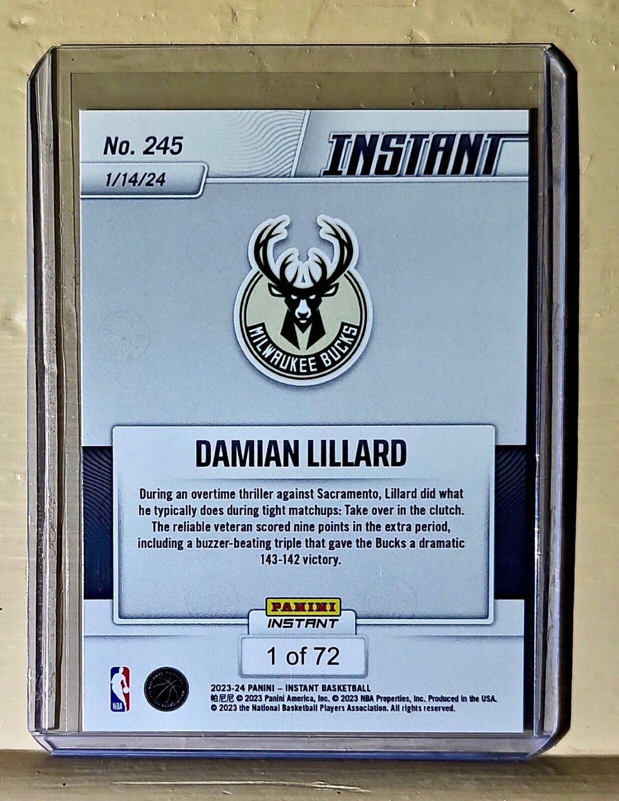 Damian Lillard 2023-24 Panini #245 Basketball NBA Card 1 of 72 Bucks