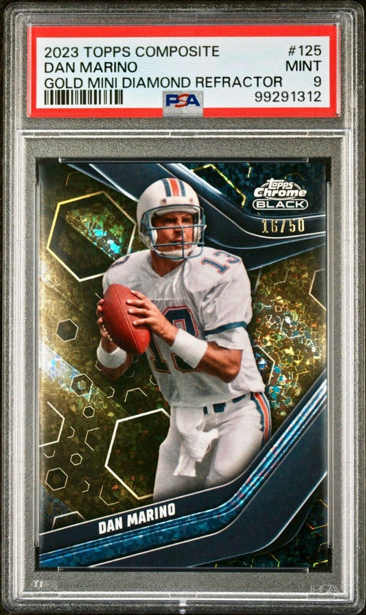 Dan Marino 2023 Topps Chrome Black #125 Gold Mini Diamond Refractor 16/50 PSA 9