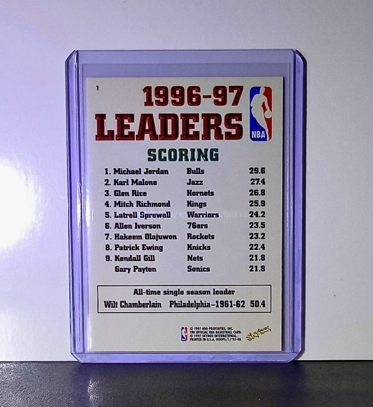 Michael Jordan 1997-98 NBA Hoops League Leader #1 Basketball Card Chicago Bulls