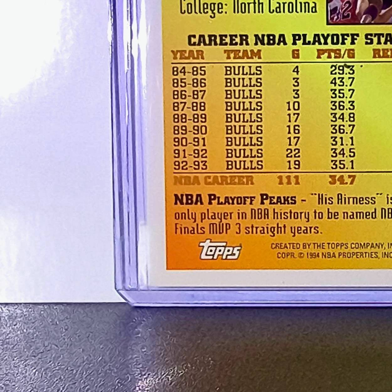 Michael Jordan 1993-94 Topps Playoff MVP #199 Basketball Card Chicago Bulls