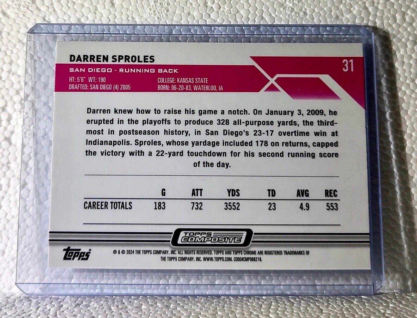 Darren Sproles 2023 Topps Chrome NFL #31 Football Card San Diego Chargers