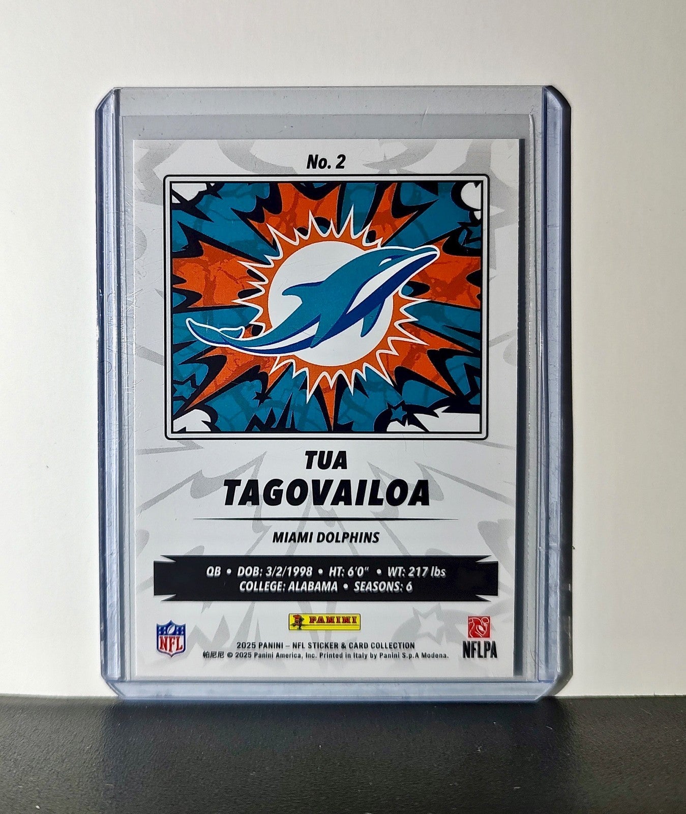 Tua Tagovailoa 2025 Panini NFL #2 Sticker Card Miami Dolphins