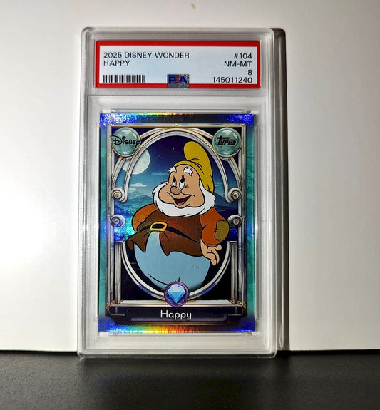 Happy 2025 Topps Disney #104 Diamond Card Snow White and the Seven Dwarfs PSA 8