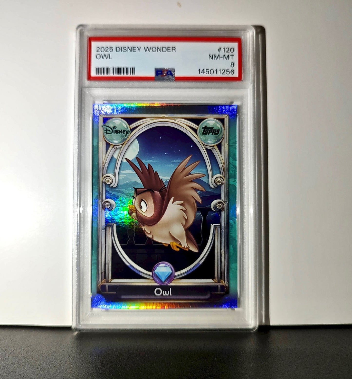 Owl 2025 Topps Disney Wonder #120 Diamond Card Sleeping Beauty PSA 8