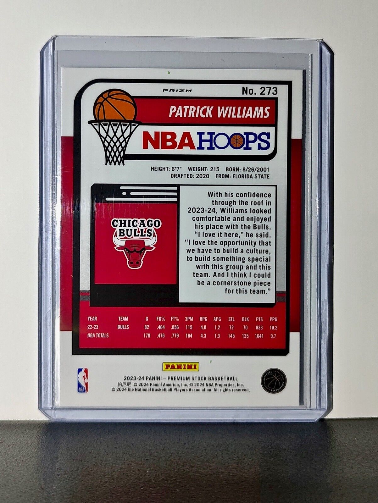 Patrick Williams 2023-24 Panini Premium Stock NBA Hoops #273 Prizm Refractor