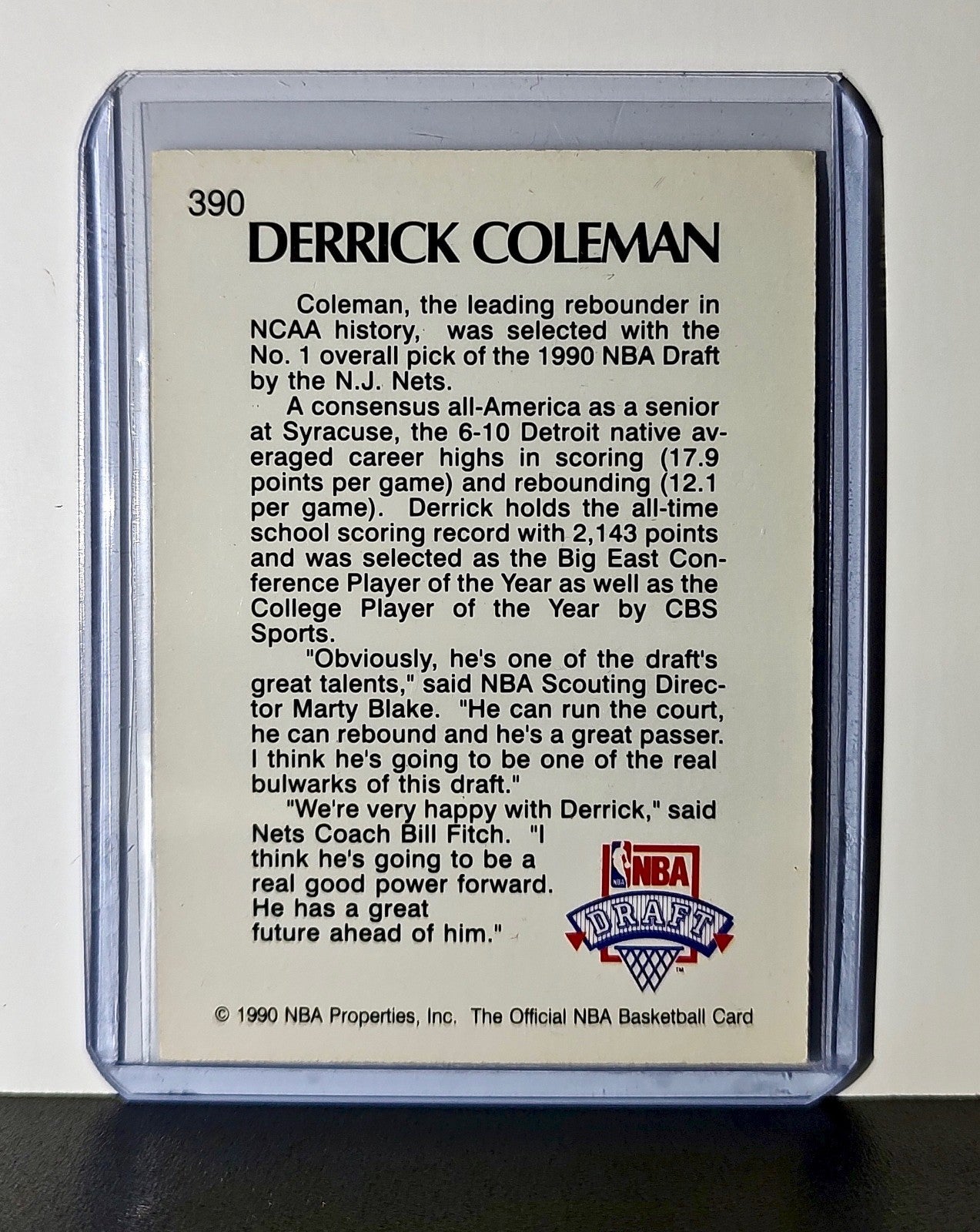 Derrick Coleman 1990 NBA Hoops Draft NBA #390 Card New Jersey Nets